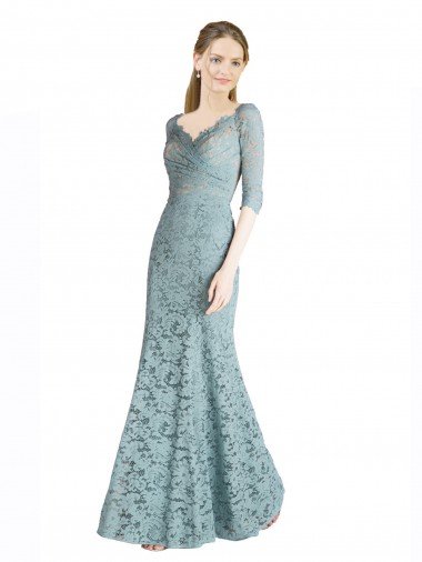 línea A Cuello de Corazón Encaje Largo Vestidos de dama de honor / Vestidos de fiesta Descuento