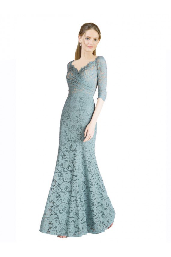 línea A Cuello de Corazón Encaje Largo Vestidos de dama de honor / Vestidos de fiesta Descuento