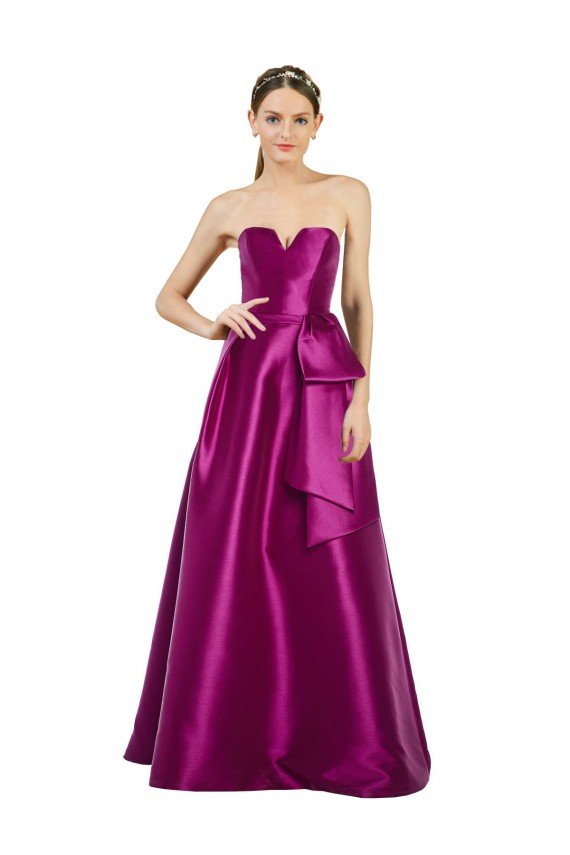 línea A Cuello en V Satén Largo Vestidos de dama de honor / Vestidos de fiesta Descuento