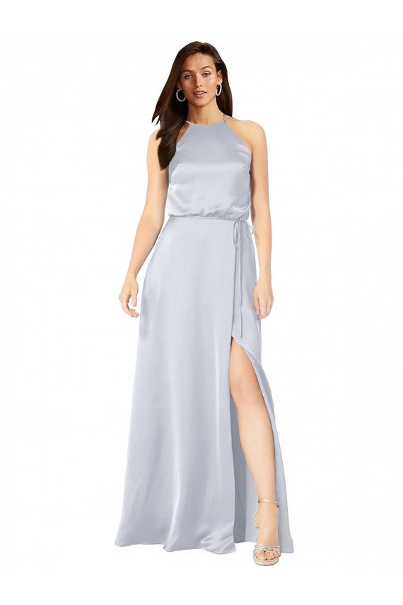línea A Halter Satén sedoso Largo Formales Vestidos de dama de honor / Vestidos de noche Descuento