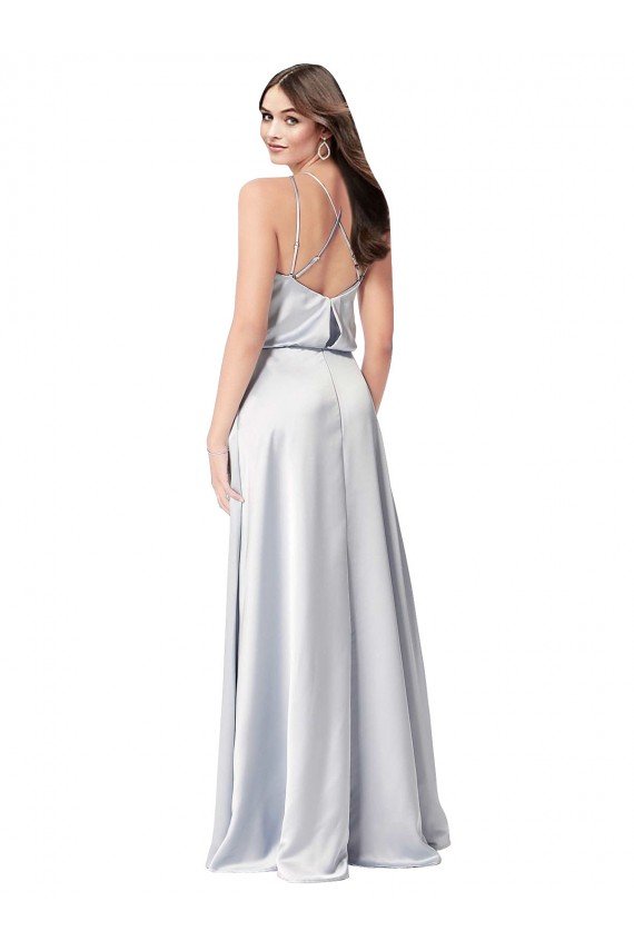 línea A Halter Satén sedoso Largo Formales Vestidos de dama de honor / Vestidos de noche Descuento