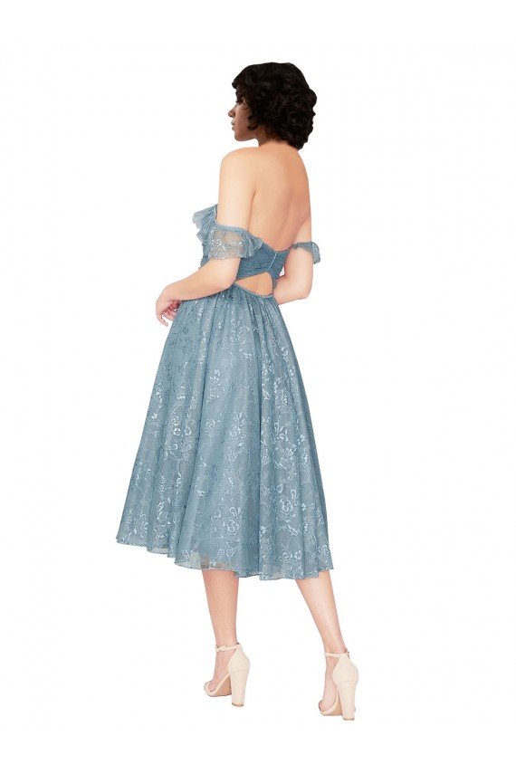 línea A Hombros Descubiertos Encaje Corto Vestidos de dama de honor / Vestidos de cóctel Descuento