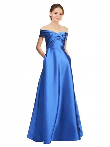 línea A Hombros Descubiertos Satén Largo Formales Vestidos de dama de honor / Vestidos de fiesta Descuento