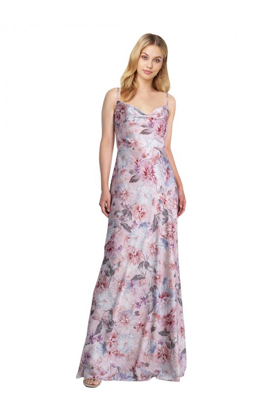 línea A Satén elástico Floral Largo Formales Vestidos de dama de honor / Vestidos de noche Descuento