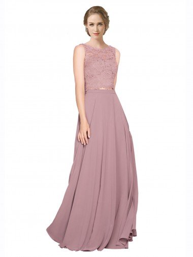 línea A Ilusión Gasa Encaje Largo Vestidos de dama de honor / Vestidos de fiesta Descuento